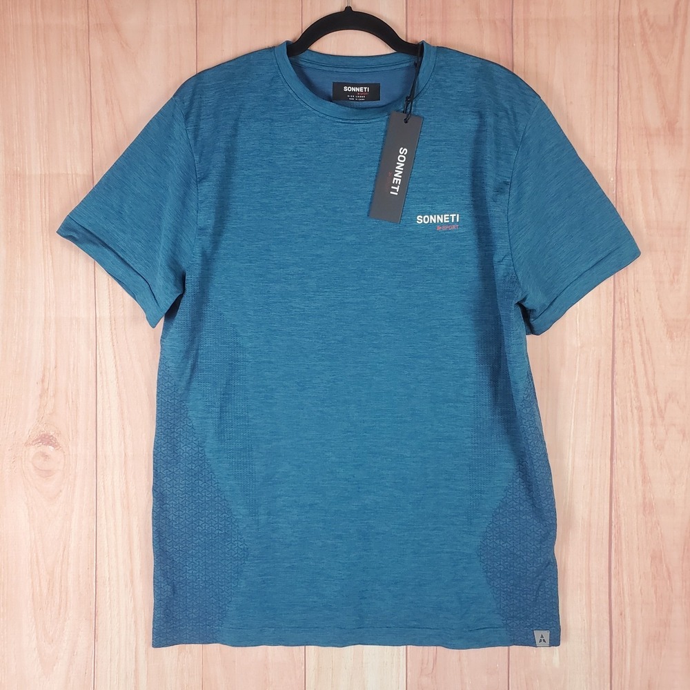 Sonneti Sport Shirt Mens Large‎ Blue Geometric Spellout Logo Standard Fit